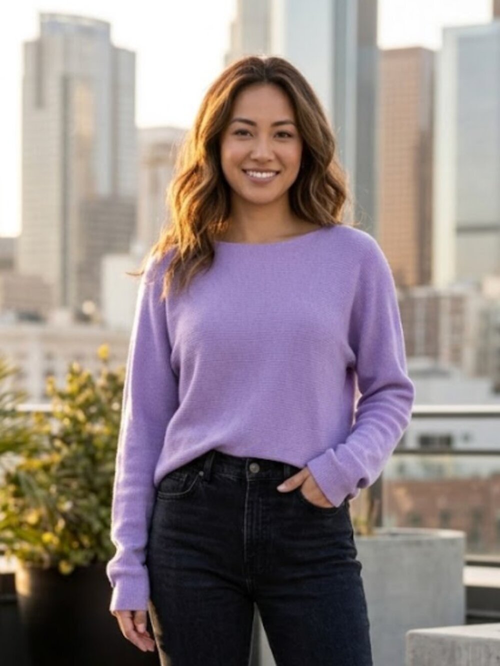 NWT Bianco & Blu Italy Merino Wool Cashmere Blend Boat Neck Sweater Lilac XL